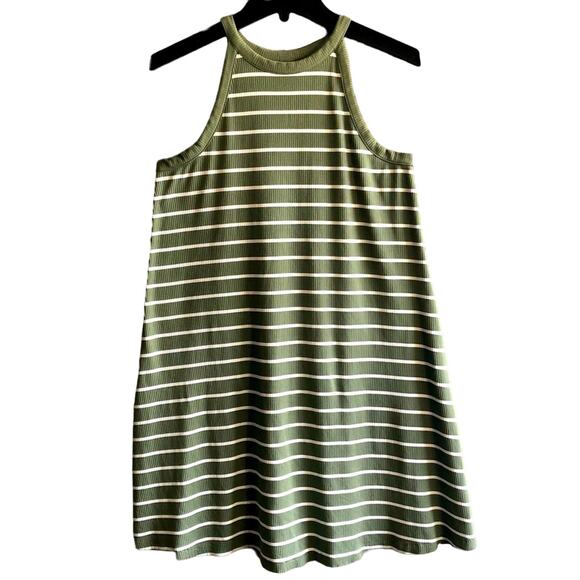 Old Navy Dresses & Skirts - Old Navy Olive Green & White Striped Ribbed Halter Tank Dress Reg Size XS